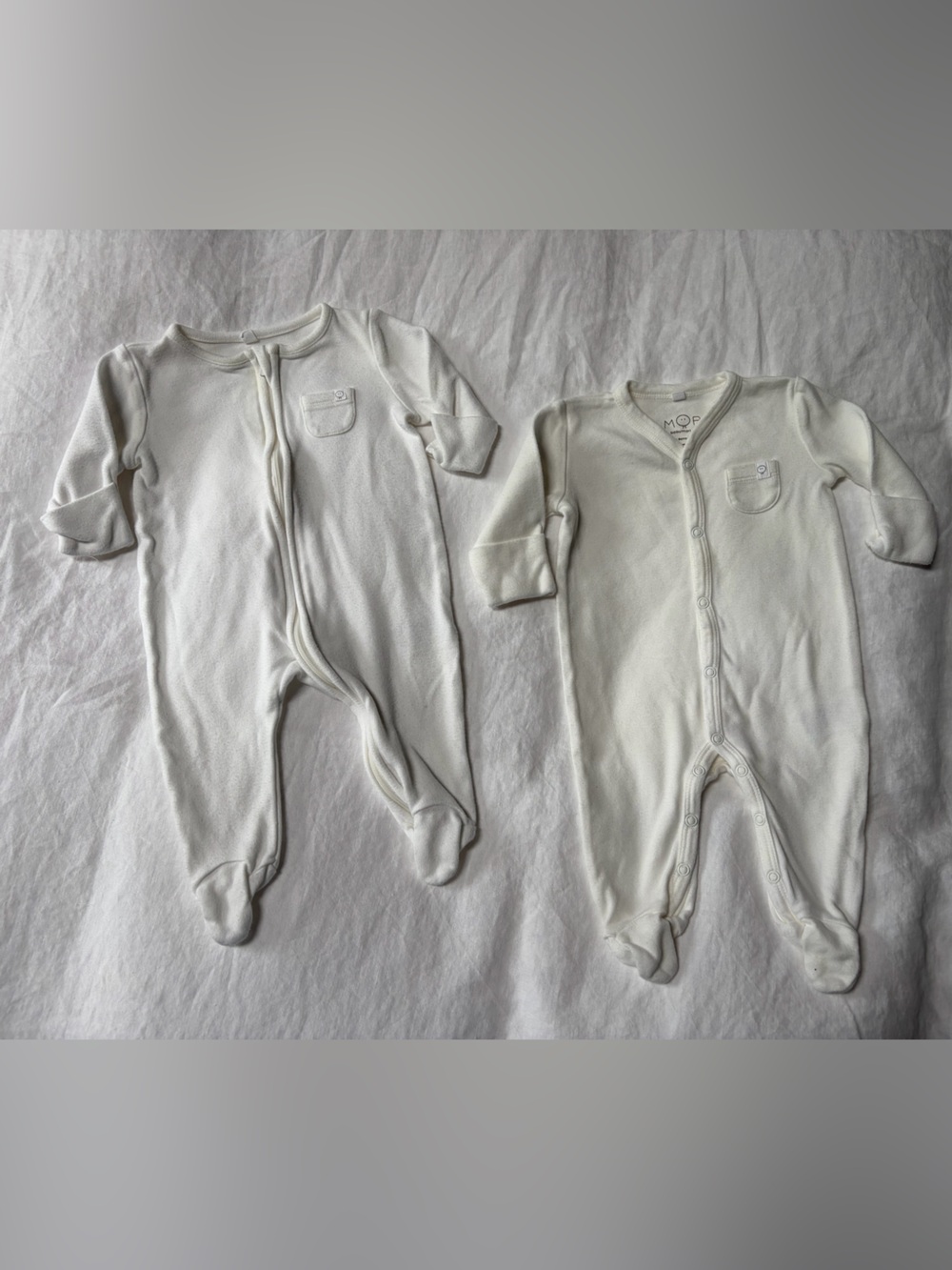Two Baby Mori White Baby Footed Sleepers